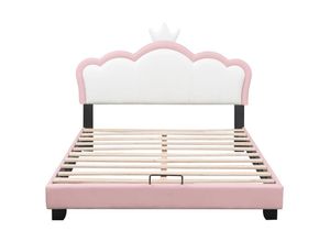 6434791509956 - Bluethy - Crown Shape Kinderbett mit gepolsterter Rückenlehne Stabile Konstruktion Schlafkomfort Einfacher Aufbau Jugendbett Schlafzimmermöbel ohne