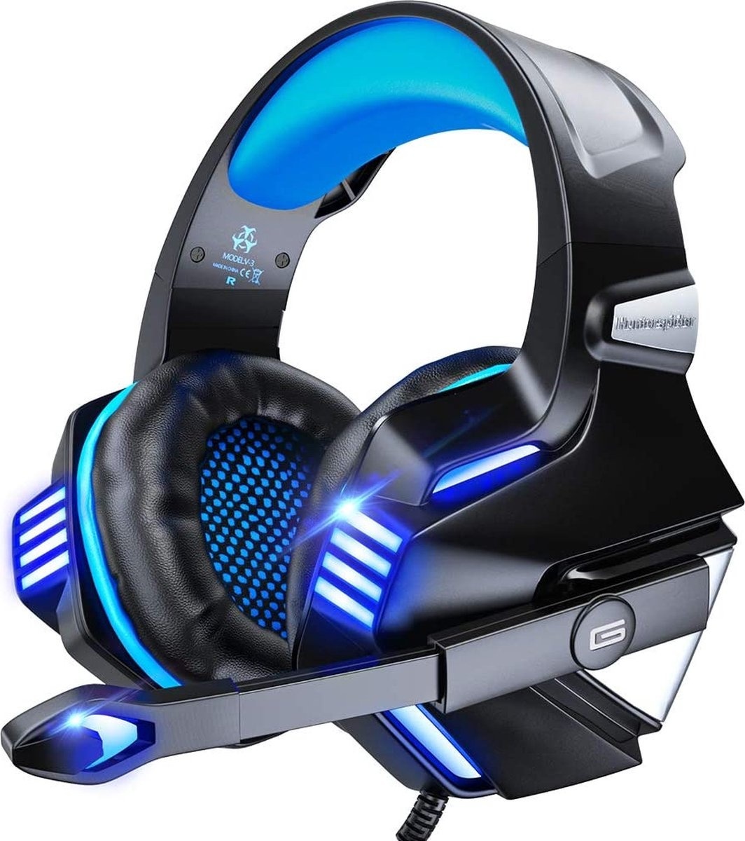 6438092044055 - Hunterspider Gaming Headset - Schwarz Blau - Geeignet für PS4 Xbox One Switch & Windows