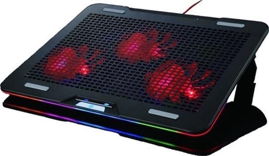 6438092044116 - Laptop Cooler - Laptophalter und -kühler - 3 Lüfter - Einstellbar - RGB - Max 17 Zoll - Schwarz