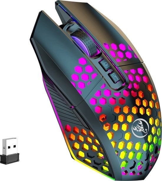 6438092044260 - HXSJ T500 Gaming-Maus - Ultraleicht - RGB-Beleuchtung - Helles Schwarz