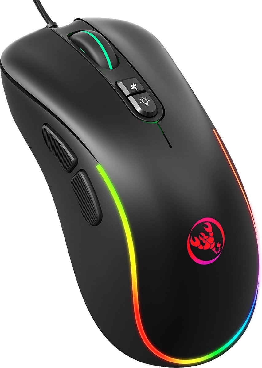 6438092044574 - HXSJ J300 Optische RGB-Gaming-Maus - 6400 DPI - Schwarz