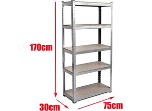 6595214663300 - Dayplus - Schwerlastregal Werkstattregal Steckregal 5 Etagen Garage Regal Gewächshaus Utility Aufbewahrung Zuhause Rack 170cm x 75cm x 30cm - Verzinkt