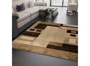 6694200042928 - Vimoda - Designer Teppich Wohnzimmer Braun Beige Kariert mit Farbverlauf und Konturenschnitt60 x 110 cm