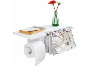 6900021381833 - Sobuy - FRG175-W Toilettenpapierhalter mit Ablage zur Wandmontage Rollenhalter für Badezimmer multifunktional Badregal weiß bht ca 50x18x17cm