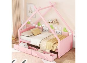 6901277630331 - Okwish - Babybett 90200cm Flachbett Hausbar zwei Staufächer minimalistisches Design rosa