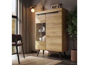 6911277629624 - Okwish - Küchen-Sideboard mit Glastüren 90 × 395 × 135 cm Kommode Sideboard modernes Wohnzimmermöbel mit Schubladen naturfarben