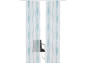 6920192967322 - Schiebegardine MY HOME Dimona Gr 5 weiß (weiß petrol) B57cm H265cm Voile Polyester Gardinen 2-er Set Fertiggardine mit Befestigungszubehör Wellen