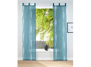 6920192967353 - Schiebegardine MY HOME Dimona Gr 2 blau (petrol) B57cm H175cm Voile Polyester Gardinen 2er-Set Fertiggardine inkl Beschwerungsstange Wellen