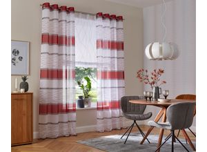 6920192970124 - Gardine MY HOME Jay Gr 1 rot B144cm H145cm Voile Polyester Gardinen Vorhang 2-er Set Fertiggardine transparent Querstreifen