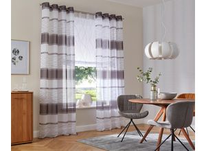 6920192970209 - Gardine MY HOME Jay Gr 3 grau Gardinen 225cm Ösen 144cm Polyester Vorhang 2-er Set Fertiggardine transparent Querstreifen B144cm H225cm