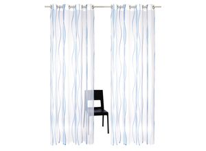 6920192975716 - Gardine MY HOME Dimona Gr 5 weiß (weiß blau) B140cm H265cm Voile Polyester Gardinen 2-er Set transparent Voile Polyester Wellen