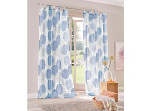 6920192979189 - Gardine MY HOME Belem Gr 2 weiß (weiß blau) B140cm H175cm Voile Polyester Gardinen 1 Schal Vorhang Fertiggardine Kreise