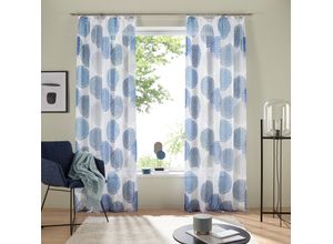 6920192979240 - Gardine MY HOME Belem Gr 2 blau (dunkelblau weiß) B140cm H175cm Voile Polyester Gardinen 1 bzw 2 Schals Vorhang Fertiggardine Kreise