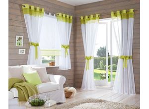 6920192980437 - Gardine Villars my home Ösen (2 St) transparent Voile Vorhang Fertiggardine inkl 2 Raffhalter transparent 2-er Set grün