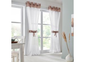 6920192980628 - Gardine MY HOME Villars Gardinen Gr 225 cm Ösen 140 cm grau (taupe) Vorhang Fertiggardine inkl 2 Raffhalter transparent 2-er Set