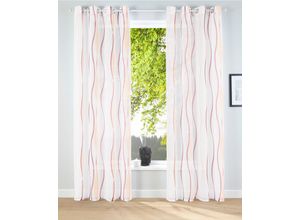 6920192981755 - Gardine MY HOME Dimona Gardinen Gr 175 cm Ösen 140 cm orange (creme terra) Ösen 2-er Set transparent Voile Polyester Wellen