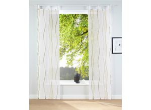 6920192989546 - Schiebegardine MY HOME Dimona Gr 2 beige (creme grün) B57cm H175cm Voile Polyester Gardinen 2er-Set Fertiggardine inkl Beschwerungsstange Wellen