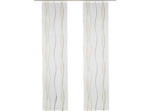 6920192989591 - Schiebegardine MY HOME Dimona Gr 1 beige (creme grün) B57cm H145cm Voile Polyester Gardinen 2-er Set Fertiggardine mit Befestigungszubehör Wellen