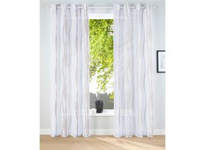 6920192990542 - Gardine MY HOME Dimona Gardinen Gr 245 cm Ösen 140 cm grau (weiß taupe) Ösen 2-er Set transparent Voile Polyester Wellen