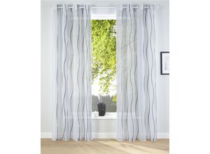 6920192996728 - Gardine MY HOME Dimona Gardinen Gr 295 cm Ösen 140 cm bunt (weiß silberfarben grau) Ösen 2-er Set transparent Voile Polyester Wellen Bestseller