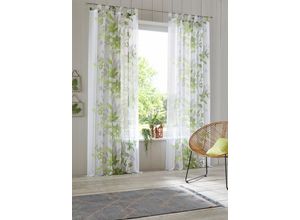 6920192998531 - Gardine HOME AFFAIRE Ina Gardinen Gr 225 cm Schlaufen 144 cm grün Schlaufen 2-er Set einseitig floral bedruckt Voile Blumen