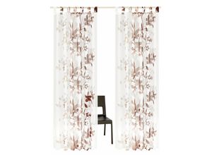 6920192998609 - Gardine HOME AFFAIRE Ina Gardinen Gr 245 cm Schlaufen 144 cm braun Schlaufen 2-er Set einseitig floral bedruckt Voile Blumen