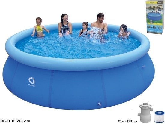 6920388660235 - Avenli - Aufblasbares Schwimmbad - Aufstellpool - Rundes Schwimmbad - 360 cm mit Filterpumpe - Blau