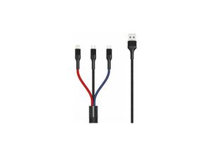 6920680899012 - XO 3in1 Nylon Ladegerät Kabel 3A 12m Micro USB TYP-C iOS Anschluss Fast Charge Schnell Ladekabel kompatibel mit Smartphone Tablet schwarz