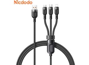 6921002609302 - Mcdodo 65W 3in1 Nylon geflochten Ladegerät Kabel 6A Micro USB TYP-C iOS Anschluss Fast Charge Schnell Ladekabel kompatibel mit Smartphone Tablet