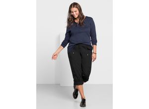 6926070594314 - Große Größen Gerade Hose mit Teilungsnähten und Krempelfunktion schwarz Gr46