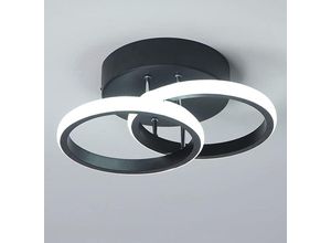 6926826307540 - COMELY LED-Deckenleuchte mit 2 Ringen Moderner Stil Beleuchtung für Flur Eingangsbereich Balkon Küche Wohnzimmer 22W - Schwarz - Kaltes Weißes