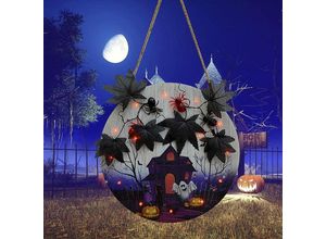 6927193274312 - Halloween-Holzschild Wandbehang mit LED-Licht Halloween-Willkommensschild Holztür-Dekoration Halloween-Dekoration für Halloween-Party