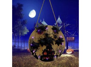 6927193274329 - Amirror Smart Ug - Halloween-Holzschild Wandbehang mit LED-Licht Halloween-Willkommensschild Holztür-Dekoration Halloween-Dekoration für