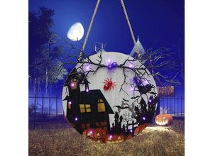 6927193274343 - Halloween-Holzschild Wandbehang mit LED-Licht Halloween-Willkommensschild Holztür-Dekoration Halloween-Dekoration für Halloween-Party