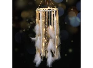 6927193308291 - Dream Catcher Mobile Große leuchtende Traumfänger mit goldener glänzender Spitze und Glocken LED-Lichterketten batteriebetriebene hängende Ornamente