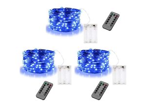 6927193459528 - Amirror Smart Ug - Batteriebetriebene Lichterketten mit Fernbedienung 10 Fuß 30 LEDs für Garten blau 3er-Pack