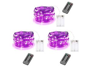 6927193459573 - Amirror Smart Ug - Batteriebetriebene Lichterketten mit Fernbedienung 10 Fuß 30 LEDs für Garten lila 3er-Pack