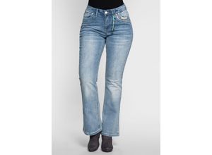 6927541350880 - Große Größen Bootcut Stretch-Jeans im Used-Look light blue Denim Gr56