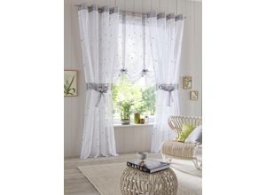 6930325419208 - Gardine HOME AFFAIRE Jaca Gardinen Gr 175 cm Ösen 140 cm grau transparent 2-er Set bestickt Voile inkl Raffhalter