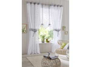 6930325419215 - Gardine HOME AFFAIRE Jaca Gr 3 grau B140cm H225cm Voile Polyester Gardinen transparent 2-er Set bestickt Voile inkl Raffhalter