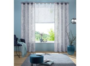 6930325746588 - Gardine Anna my home Ösen (1 St) halbtransparent Ausbrenner Polyester Äste-Motiv grau