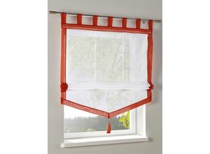 6930325753531 - Raffrollo HEINE HOME Raffrollos Gr 130 cm Schlaufen 80 cm orange (weiß terracotta) Raffrollos transparent