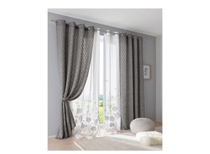 6930325798518 - Gardine HEINE HOME Gr 1 grau (sanftes weiß grau) B130cm H145cm Polyester Gardinen