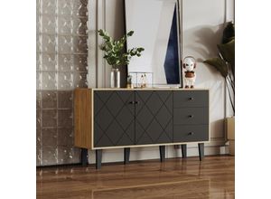 6931280139941 - Okwish - Modernes Sideboard mit viel Stauraum zwei Türen und drei Schubladen mit verstellbarem Regal für Esszimmer Wohnzimmer oder Küche (Schwarz)