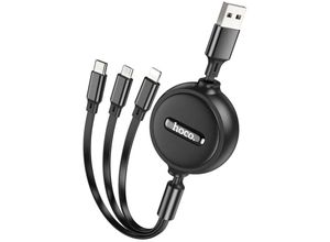 6931474767387 - HOCO 3in1 USB-Kabel komaptibel mit iPhone + Micro-USB + USB-C in Schwarz