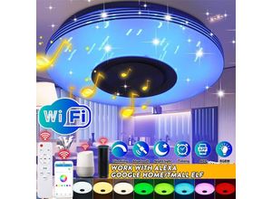 6931939648374 - RGB-dimmbare LED-Deckenleuchte farbwechselndes Musiklicht mit Bluetooth-Lautsprecher Durchmesser 30 cm Fernbedienung + wlan