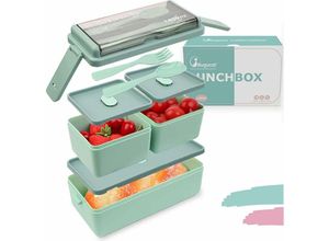 6931939662769 - Lunchbox Bento-Box 1400 ml Bento-Box Lunchbox mit 3 Fächern und Besteck Bento-Box zum Erhitzen in der Mikrowelle Essensbox aus Kunststoff für