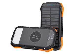 6932112103826 - B567 Solar power bank with inductive charging 3x USB 20000mAh 20W   QC 18W   Qi 10W (black-orange) Powerbank (Akku) - schwarz - 20000 mAh