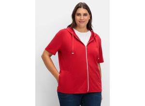 6932116058733 - Große Größen Shirtjacke mit Kapuze und Reißverschluss rot Gr46