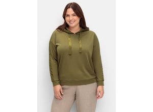 6932116060934 - Große Größen Sweatshirt mit Satinbändern und Galonstreifen oliv Gr40